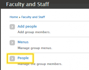 People option highlighted on the Faculty and Staff group admin screen