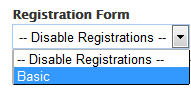 Registration form select box