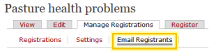 Email registrants section under the manage Registrations tab