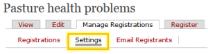 Settings section under Manage Registrations tab