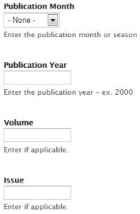 Month, Year, Volume, and Issue fields