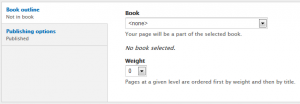 Settings tabs for Article: Publishing options and book outline