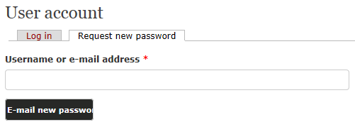 Request new password screen with field for username or email