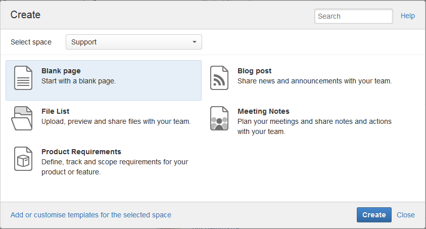 Blank page, file list, product requirements, blog post, meeting notes